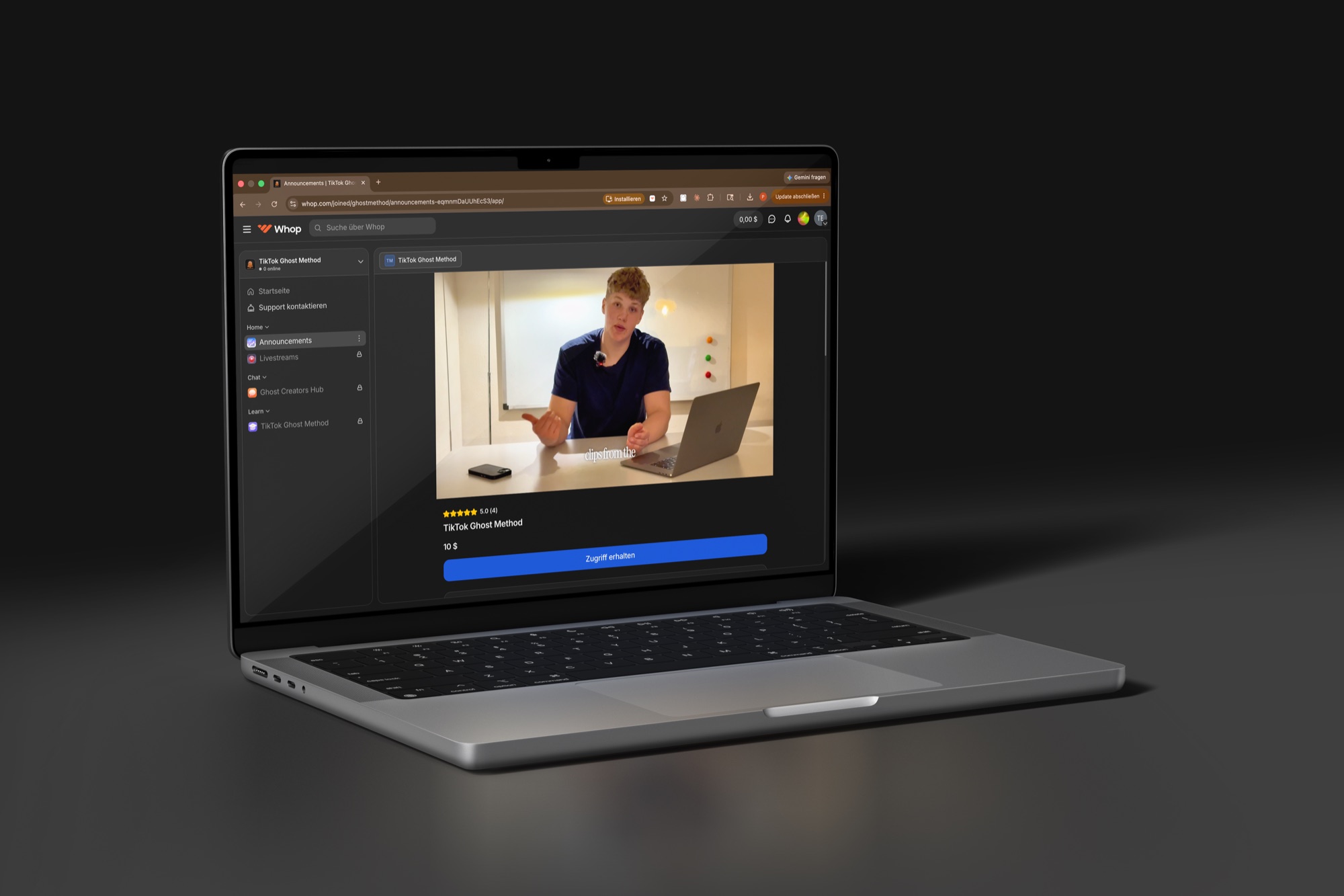 Screenshot of the TikTok Ghost Method course landing page.